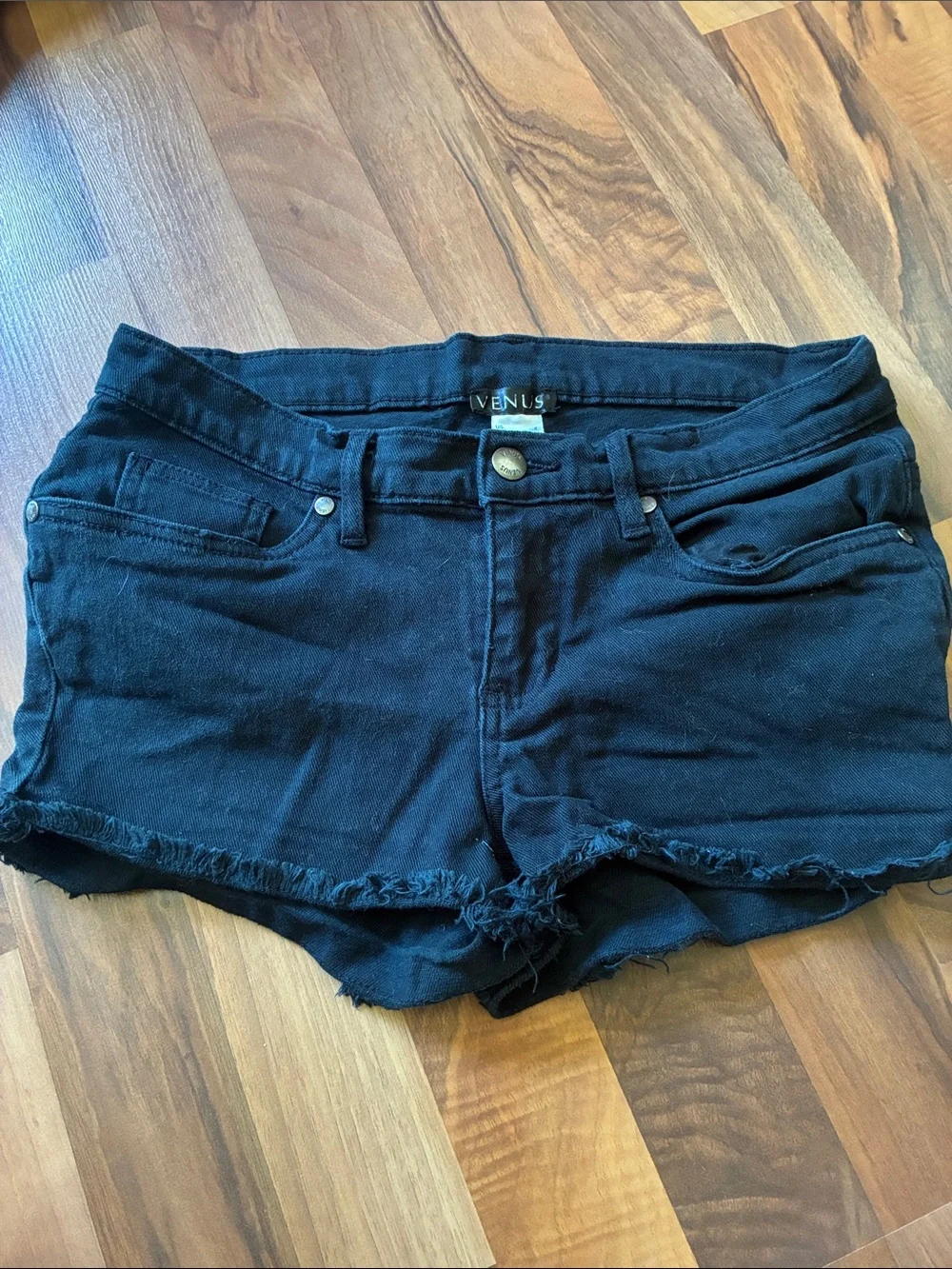 VENUS Black Frayed Hem Denim Shorts